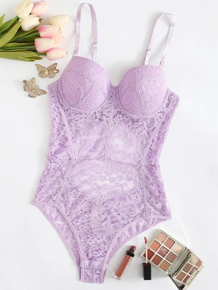 欧美风格透视网眼棉质罩杯女式内衣紧身衣