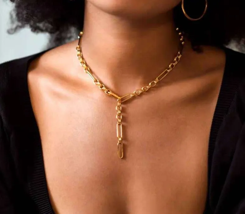 

New Design European And American Savi Same Ins Style Link Adjustable Chain 14K Stainless Steel Choker Necklace