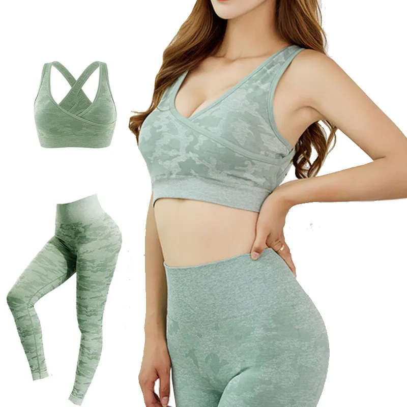 

Camouflage Yoga Suit Jacquard Seamless High Stretch Self-Cultivation Fitness Sportswear Hot Two-Piece Female Yoga Suit