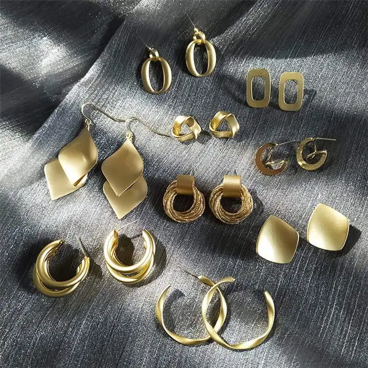 

Wholesale New Statement Matte Geometric Hollow Round Irregular Gold Plated Earrings Hoop High Quality