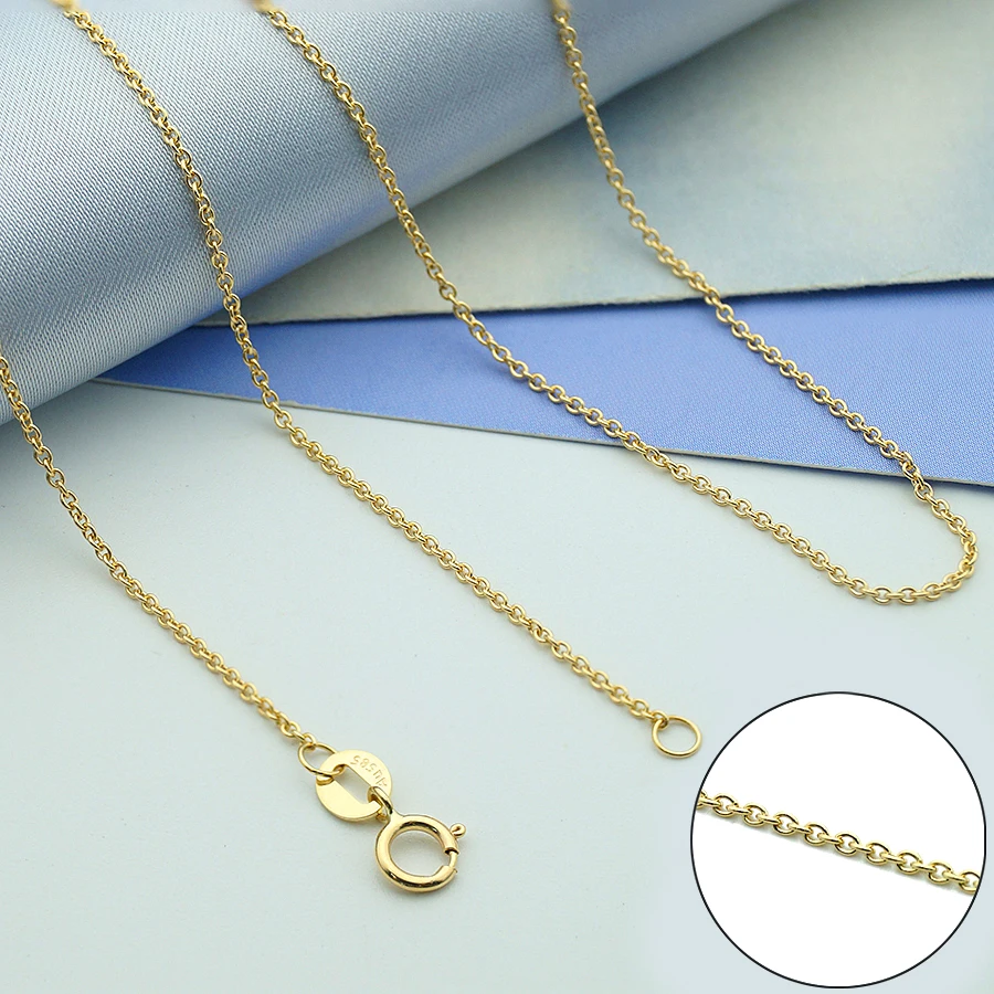 

9K 14K 18K Real Gold Cable Chains Necklace Yellow Rose White Solid Gold Link Chain