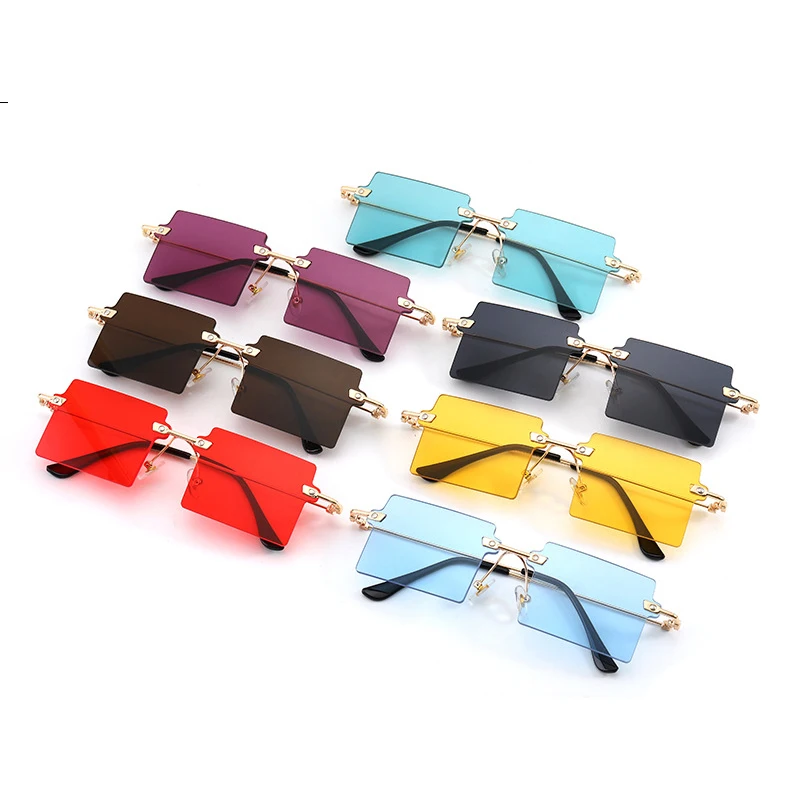 

2020 New Frame Personalized Small Square Frame Glasses Trend Metal Frame Rimless Cut Edge Sunglasses, Picture