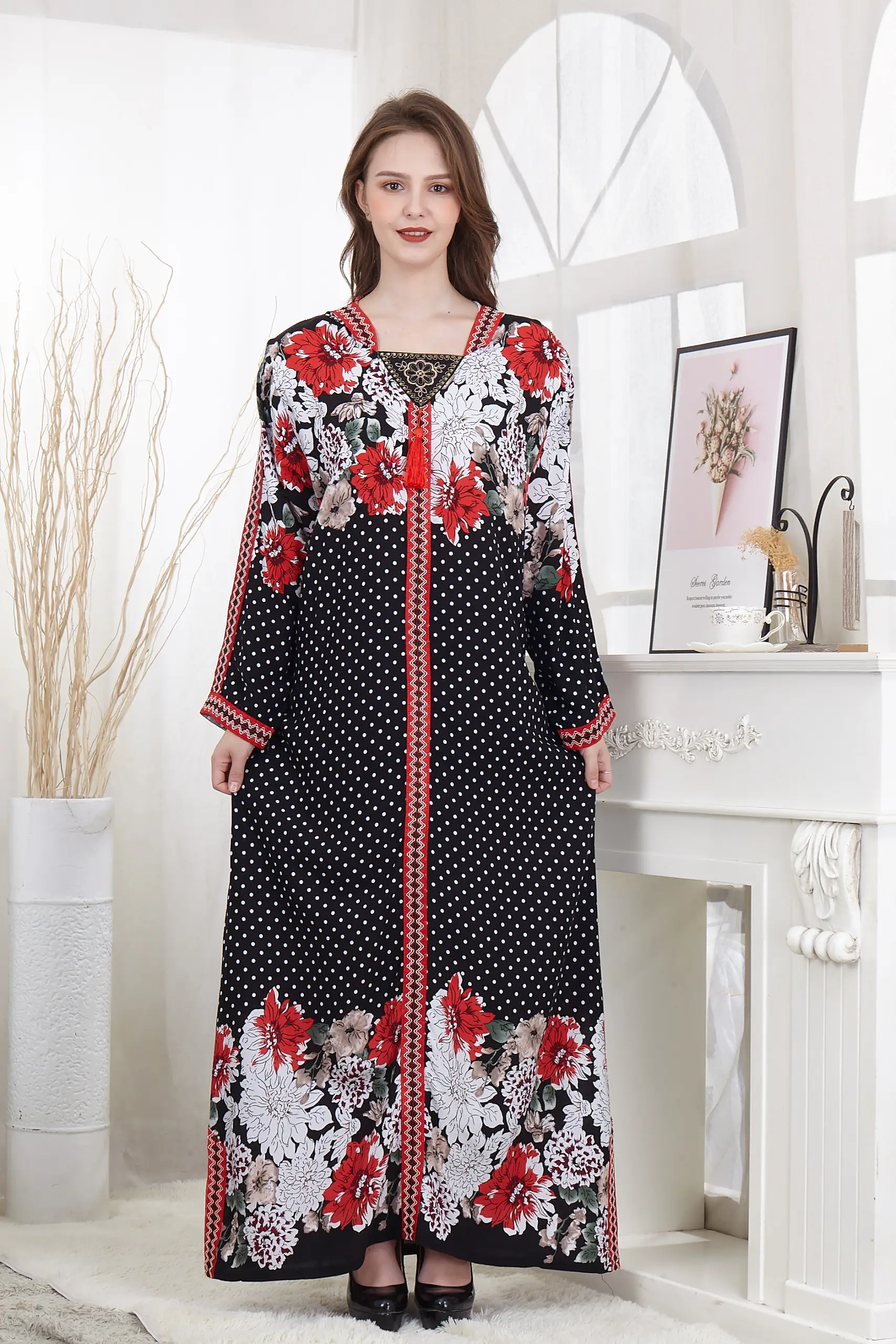 2020 New Loose Print Embroidered Women's Nightgown Abaya Islamic Dress ...