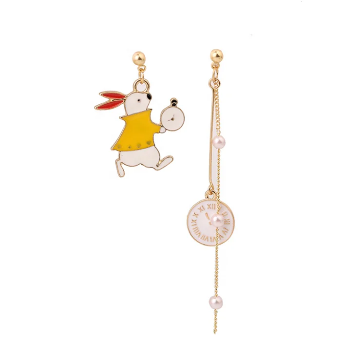 

cartoon rabbit hard enamel pendant gold earrings for women