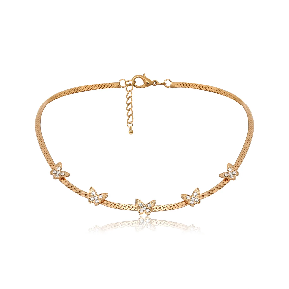 

European Simple Flat Chain Crystal Butterfly Choker Necklace For Girls Holiday