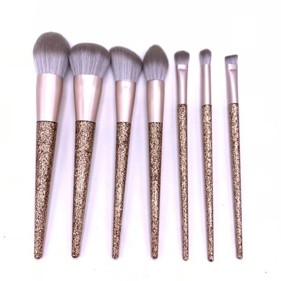 

HZM Rose Golden Glitter Handle 10pcs Crystal Diamond Foundation Brush Set with PU bag Makeup Brushes, Customized