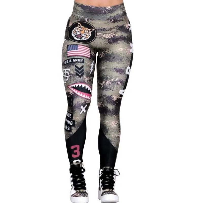 

New style print fitness sport animal cartoon women yoga pants camouflage leggings, As picture