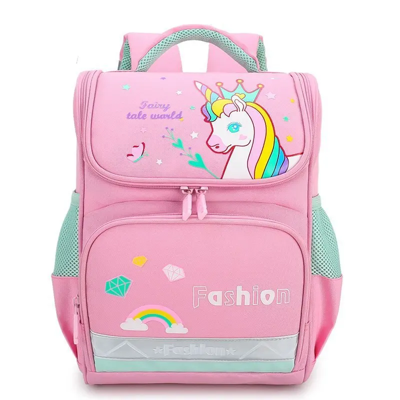 

2022 Cartoon Rainbow School Bags Large Space Boys Girls Student School Bags Nicorn Backpack Spine Relief Light Student Bag, Customized color