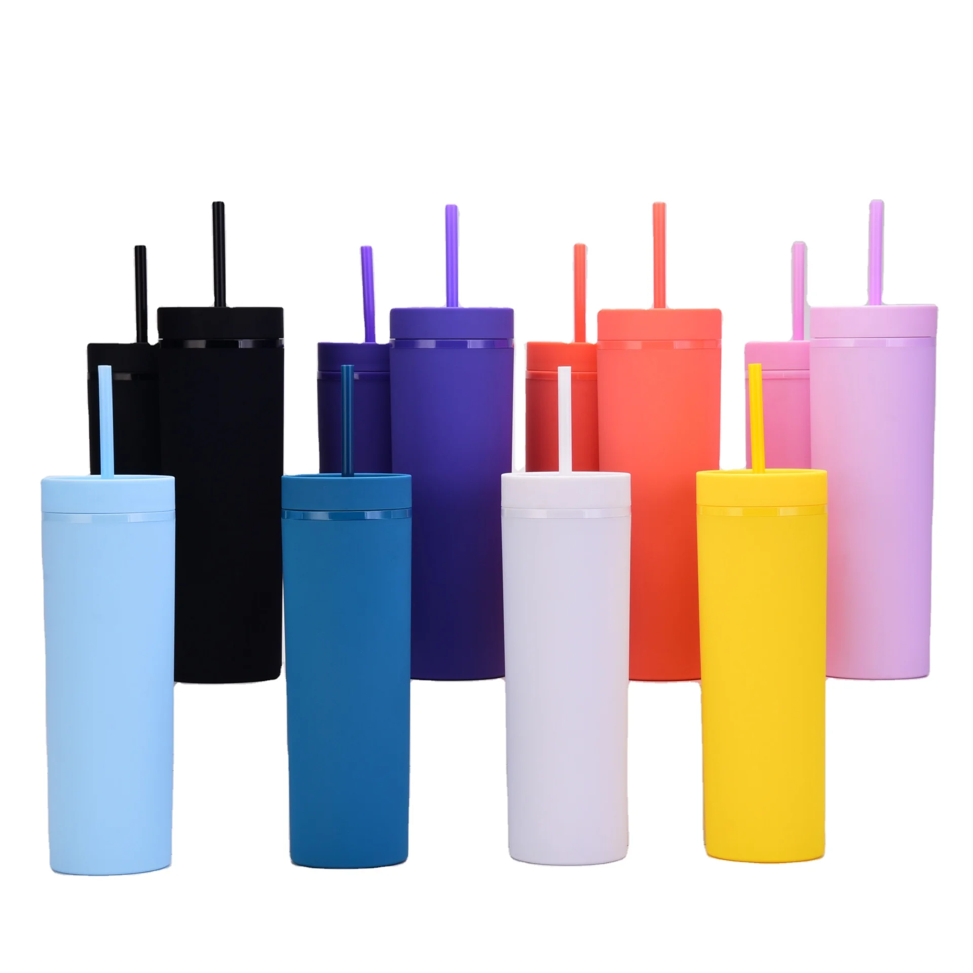 

16oz Tumbler Matte Pastel Colored Acrylic Tumblers with Lids and Straws Colorful Plastic Water Cup Skinny Tumblers