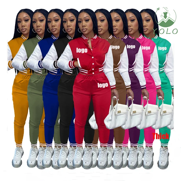 

Baseball Jacket Set Women Custom Logo Coat Plus Size Jogger Pants Tracksuits 2 Piece Pants Set Winter Fall Women Clothing