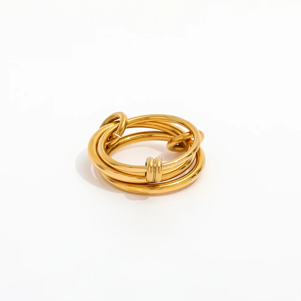 

Joolim High End 18K Gold Plated Stainless Steel Three-finger Interlocking style Rings for Women Finger Ring Non Tarnish