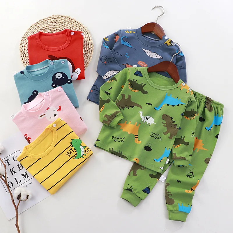 

Wholesale baby cotton autumn clothing children soft pajamas boys girl fall long sleeves suits for kids clothing, Picture shows