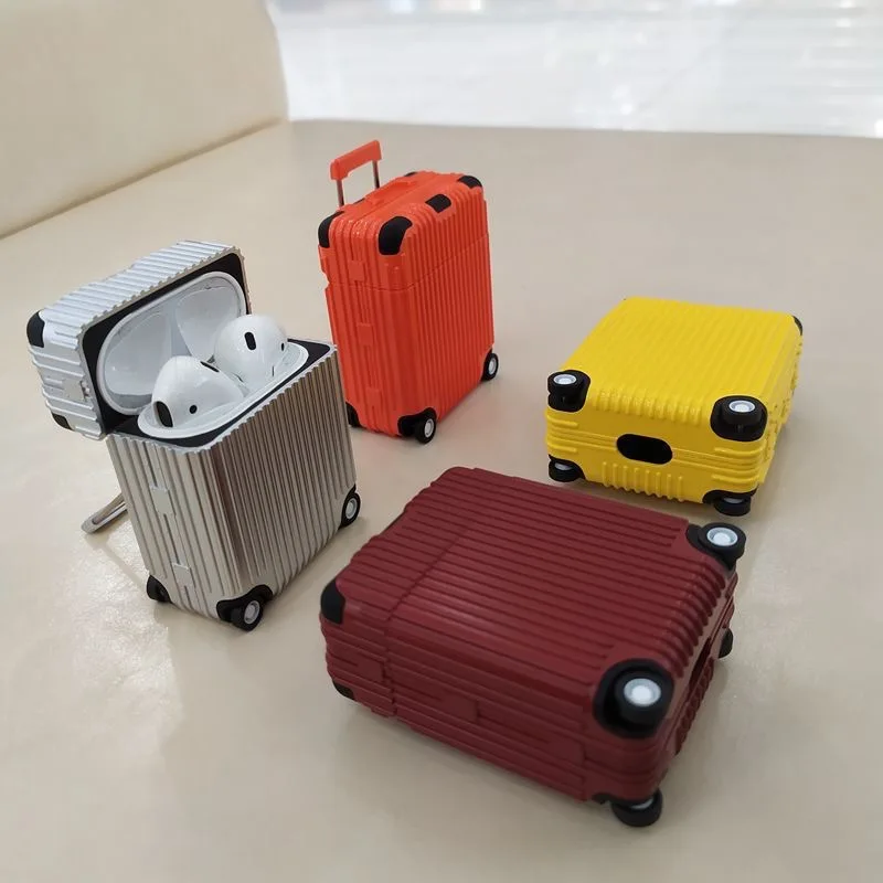 2020 Hot selling Novelty Suitcase travel cover Case for Airpods Trunk Silicone + PC Cute Fashion Trolley Bag Case