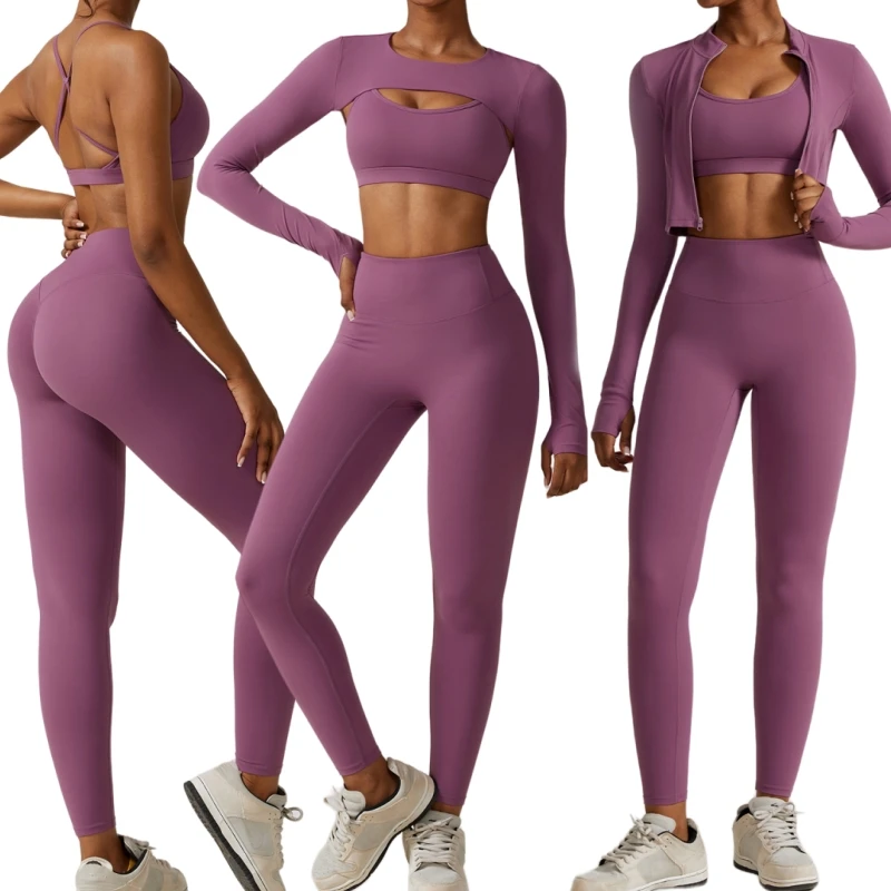 

Workout Sets for Women 5 PCS Yoga Outfits Activewear Tracksuit Gym Fitness Outfit Sets Sportswear Leggings Bra Jacket