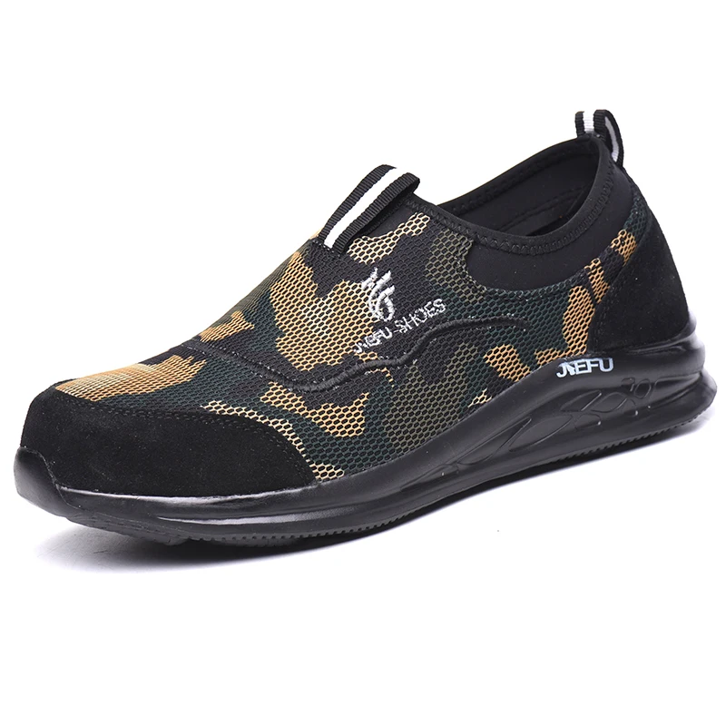 

Wholesale High Quality Mens Breathable Outdoor Worker Camouflage Safety Shoes Steel Toe Cap Insulation Work Boots, Grey/green