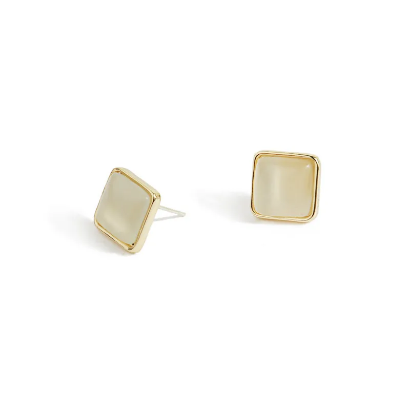 

Classic Square Shape Cat's Eye Jewelry Zinc Alloy Opal Stud Earrings With S925 Silver Stud, Golden