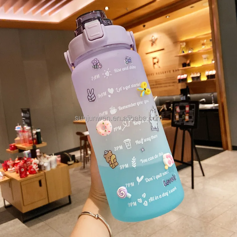 

New large capacity plastic bottles botol minum portable kettle straw reduce weight student calibration movement water bottle