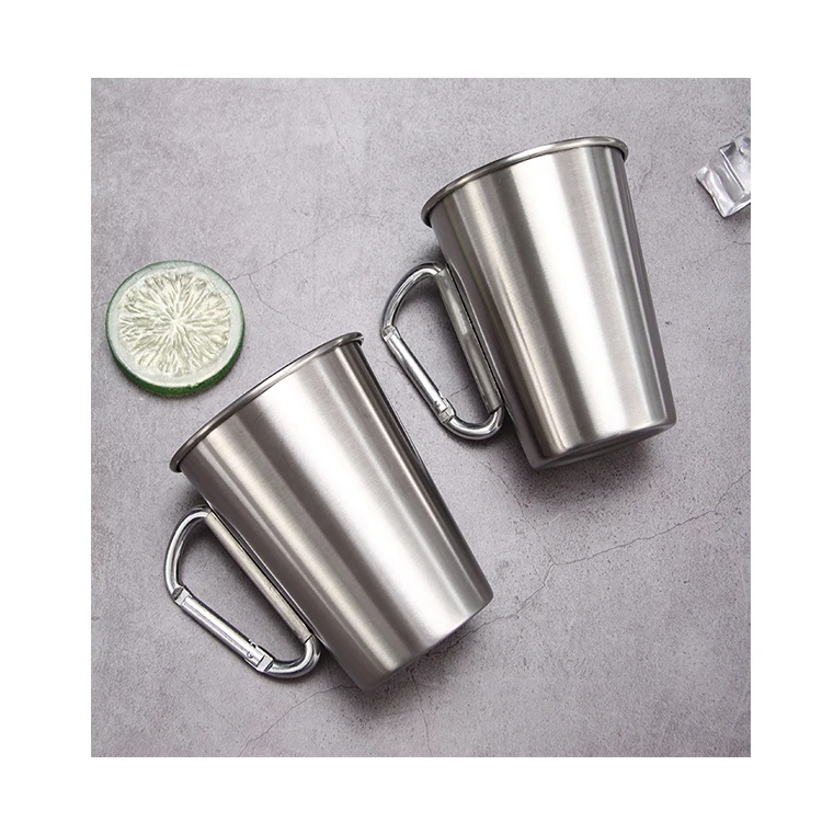 

Double Wall Stainless SteelTravel Cup outdoor Coffee Cup camping Foldable Handle Cup, Orange