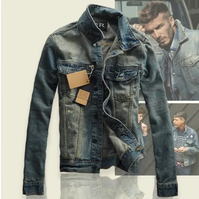 

High-Street Men Ripped Jackets jeans washed patchwork Distressed men denim jacket