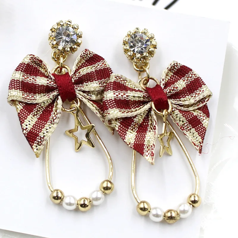 

Wholesale Fashion Christmas Bows Drop Earrings Gold Hoop Earrings for Women Jewelry Gift 2021, Photo show
