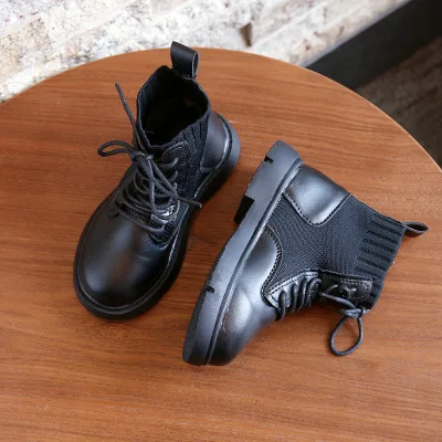 

2020 New popular style wholesale high quality black boys girls shoes kids boots, Black/white