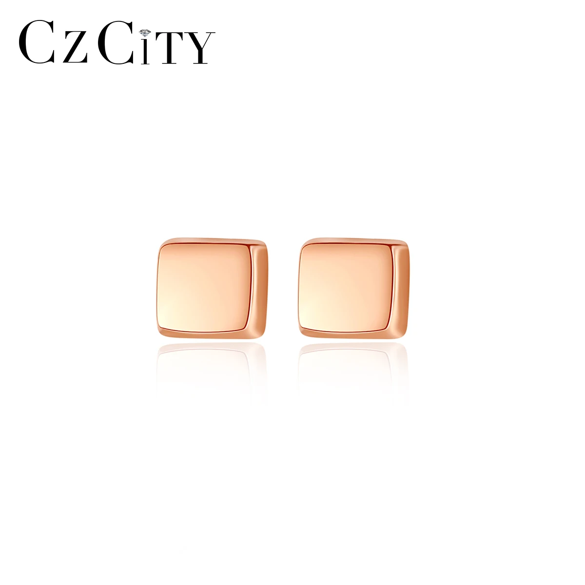 CZCITY Cube Metal Stud Earrings 925 Silver Sterling Earring Small Trendy Silver 925 Stud Earrings