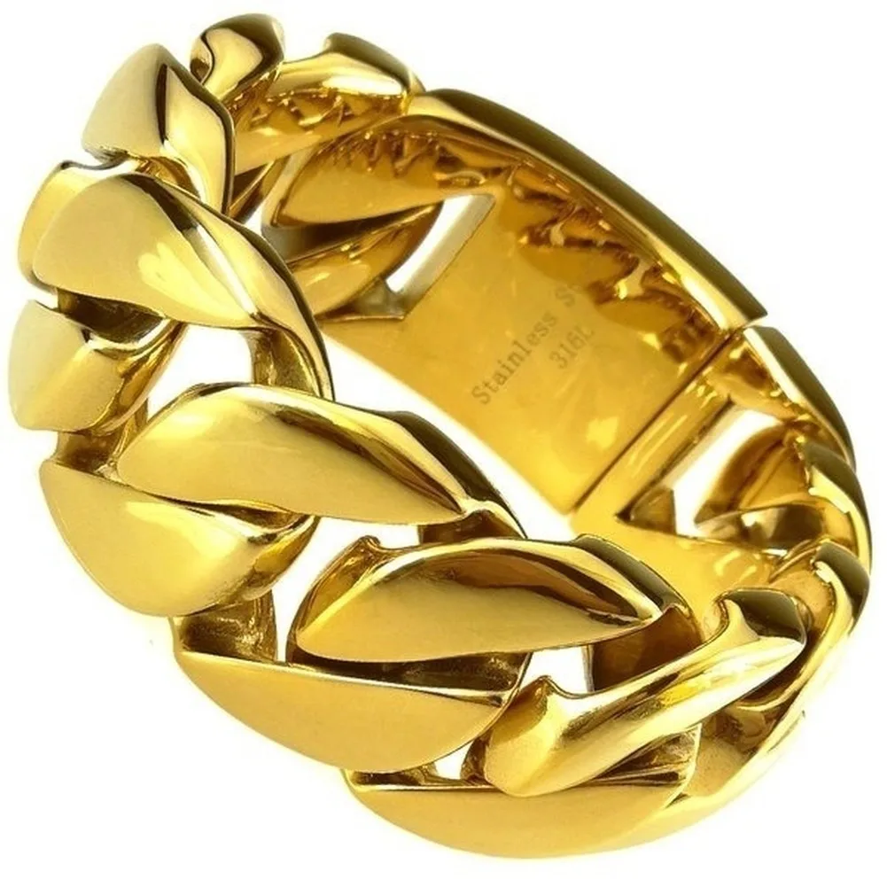

Ahappy men boy teen heavy 24mm 32mm width gold Vacuum plating Hip Hop Cuban Bracelet jewelry