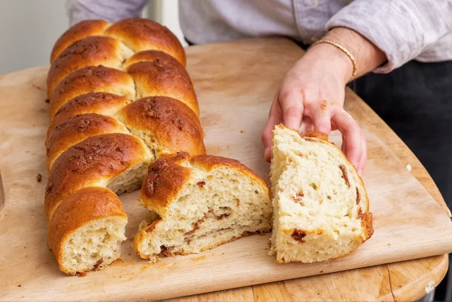 Step-by-step process of creating cinnamon babka swirl pattern with rolled dough and cinnamon sugar filling