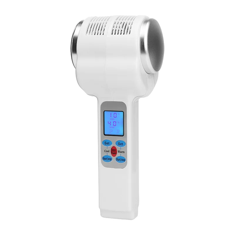 

In Stock Lymphatic Face Tighten Lifting Massager Equipment Ultrasonic LCD Digital Cryotherapy Hot Cold Hammer, White