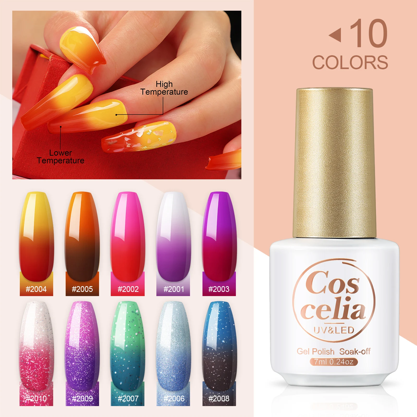 

COSCELIA Nail Polish Thermo Changing UV Gel Nail Polish Soak Off Nail Gel Trend Color For Manicure, 10 colors