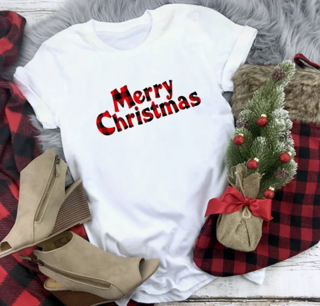 

Print Short Sleeve Top Modal Large Size Round Neck Female Clothes Merry Christmas Women T-Shirt Christmas Tree Graphic