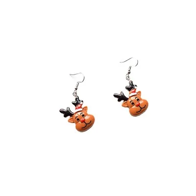 

Cute New 2021 Popular Handmade Painted Cane Santa Claus Head Yellow Bells Girls Resin Christmas Earrings, As pic