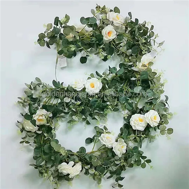 

AI518 Home Decoration Hanging Wall Artificial Rose Flowers Vine Ivy Leaf Garland Floral