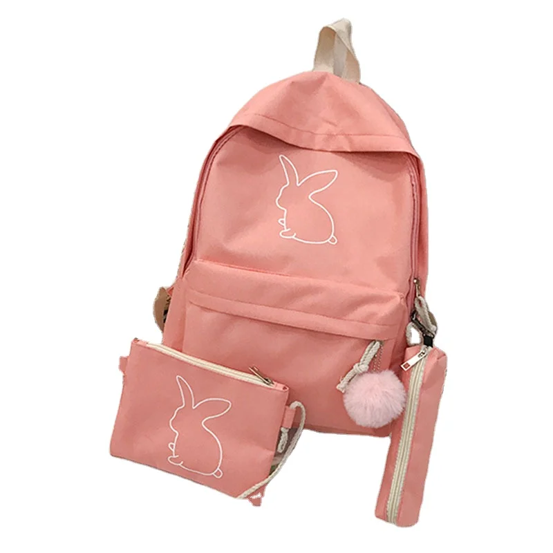 

Children's 3 Pieces Cute Rabbit Backpack Set Korean Style Fashion Casual Canvas University School Bag Travel Bagpack, Yellow/black/pink/green