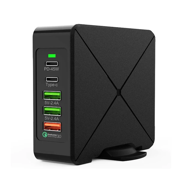 

75W Type-c inferface PD 45w Fast mobile power supply qc3.0 quick charge desktop multi usb wall home charger, Black