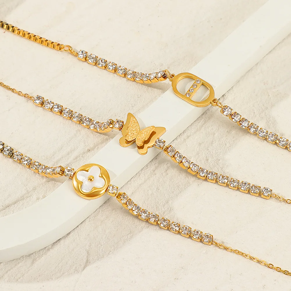 

Waterproof Fashion Jewelry Trendy Style Popular Stainless Steel 18k Gold Zircon Women Bracelets