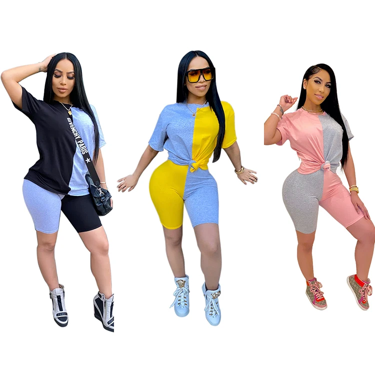 

Custom Logo New Summer Women's Plus Size T-Shirt And Pants Patchwork Two-Piece Suit Women's Leisure Sports Two-Piece Suit