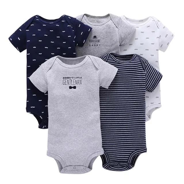 

Wholesale 5 Pcs Newborn Infant Short Sleeves Romper Baby Clothes, As showed