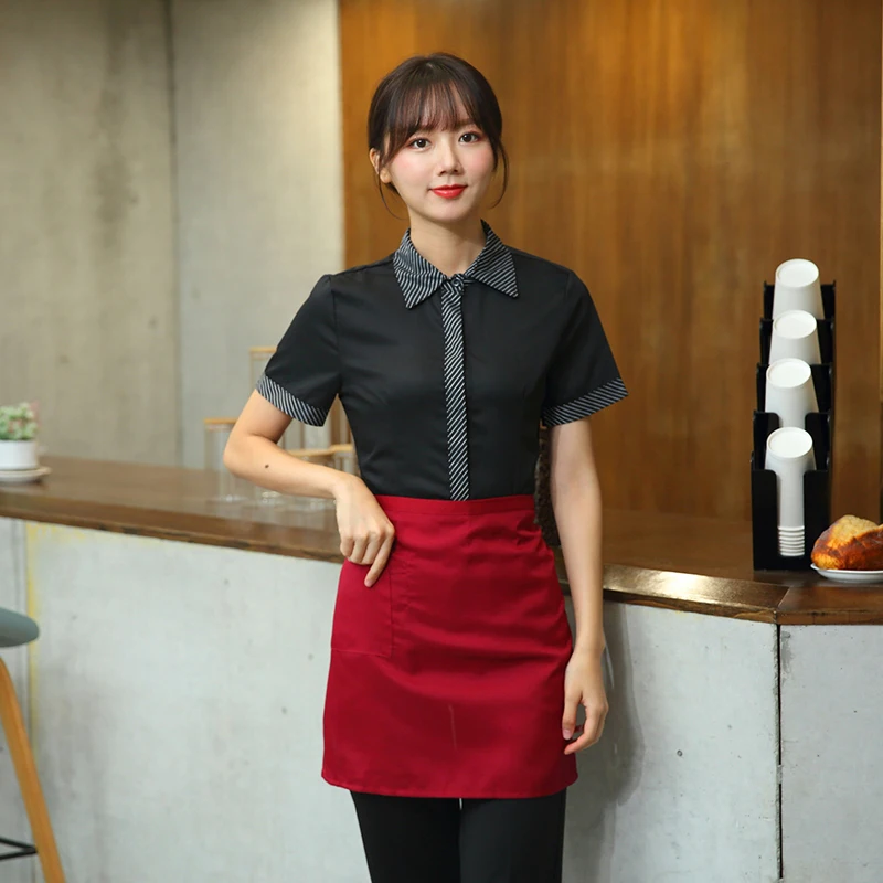 

Lapel color matching fashion hotel staff apron uniform restaurant restaurant short-sleeved shirt technical staff work clothes, Customized color