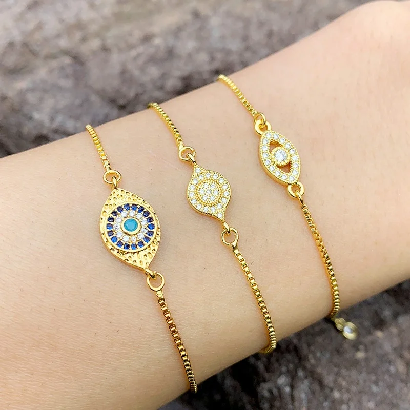 

2020 New Fashion Plated 18k Gold Zircon Evil Eye Charm Bracelet women