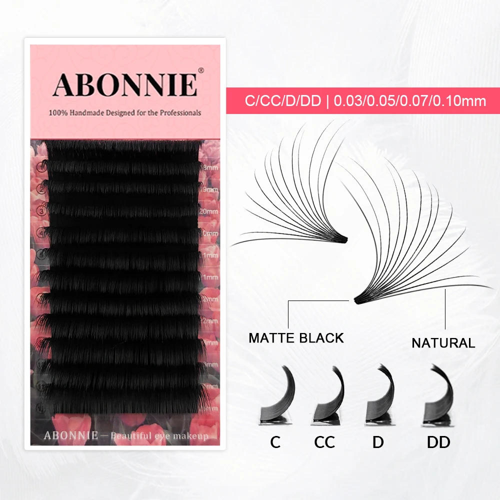 Abonnie Easy Fanning Volume Eyelash Extensions Faux Mink Flare Easy Fan Eyelash Extention 0.03 0.07 Fluffy Easy Fan Lashes Tray