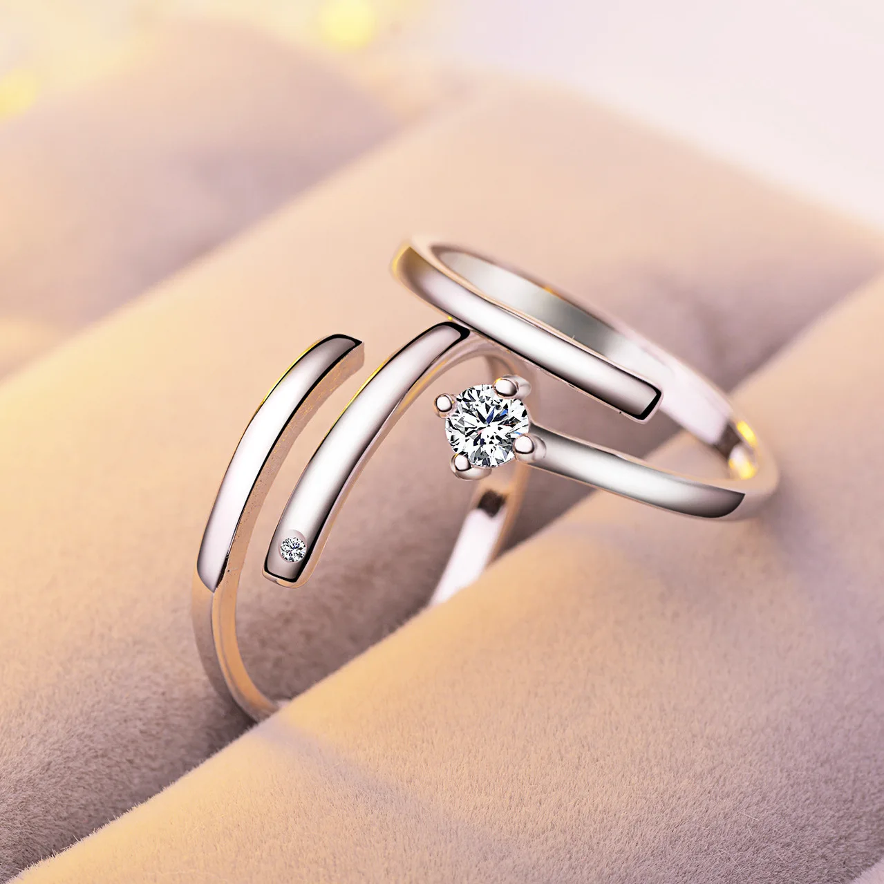 

Romantic Couple Wedding Rings Engagement Geometric Ring Heart Lover Classic Bridal Fine Party Jewelry Rings