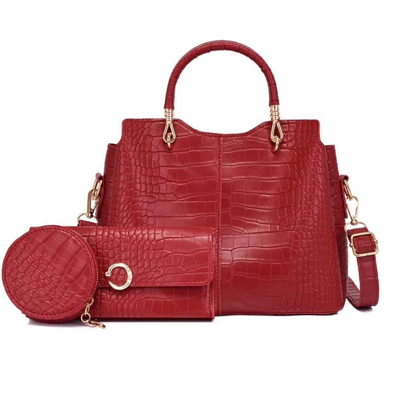 

High quality 3PCS ladies fashion lady women branded handbags shoulder bags purses sets, White/black/red/blue/pink