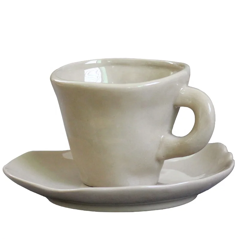 

Natural clay ceramic tea cup set european ceramic coffee cup with saucer for home and restaurant use, Yellow