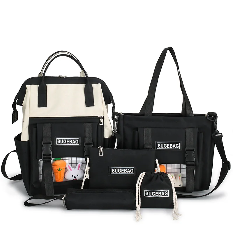 

2021 New students fashion school bag four-piece school bag for junior and high school college students, As the picture or customized