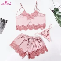 

Custom lace trim silk plus size women two piece sexy pajamas short set