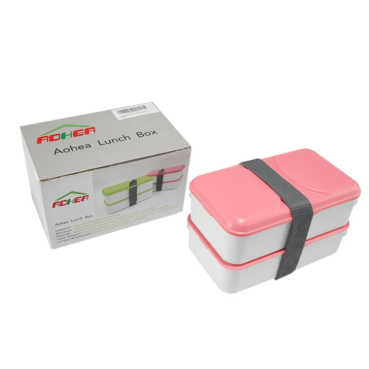 

Aohea eco friendly double layer korean lunch boxes plastic lunch box in lunch box, Pink,green,or customied