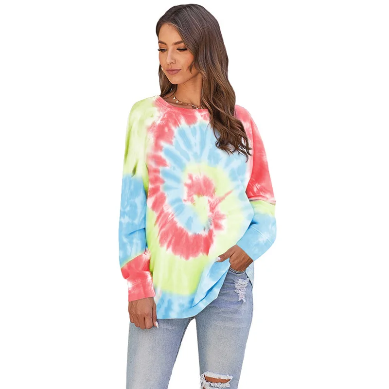 

Custom Fall Loose Tie Dye Crew Neck Oversize Cropped Pullover Hoodies Women Sweatshirt, Picture
