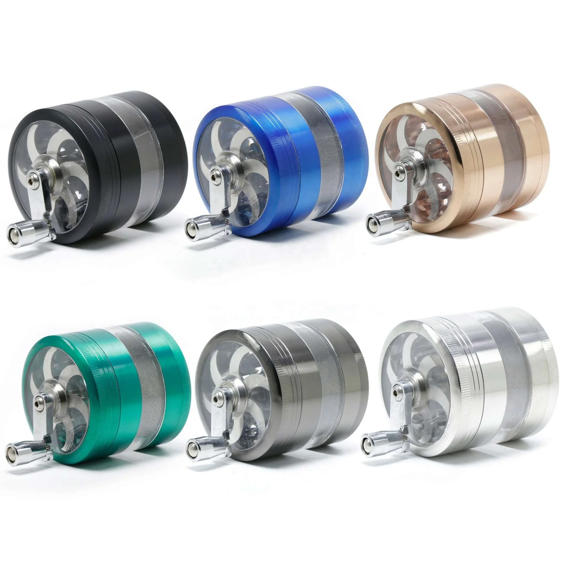 

4-piece Hand Crank Dry Herb Grinder Diameter  Zinc Alloy Transparent Window Cigarette Grinder jhcentury, Picture