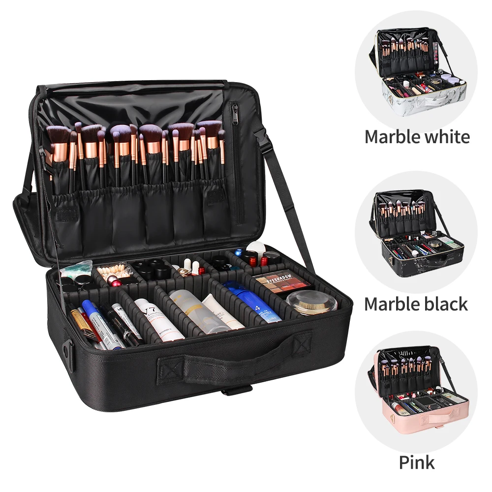 

Dropshipping Relavel New Professional 3 Layers Large Portable Waterproof Custom Qualitied Makeup Case, Black